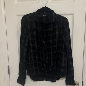 Madewell Black and Dark Green Plaid Shirt